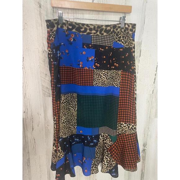 Calvin Klein Wrap Skirt size 12 Multicolor Patchwork Leopard Floral Y2K Boho - Picture 4 of 9